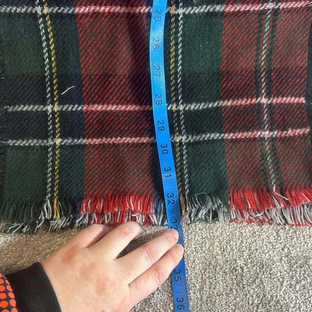Tommy Hilfiger Scarf Red Green Plaid Fringe Acrylic Unisex‎